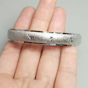Vintage Monet Starburst Design Silver Tone Round Bangle Bracelet, Signed Estate